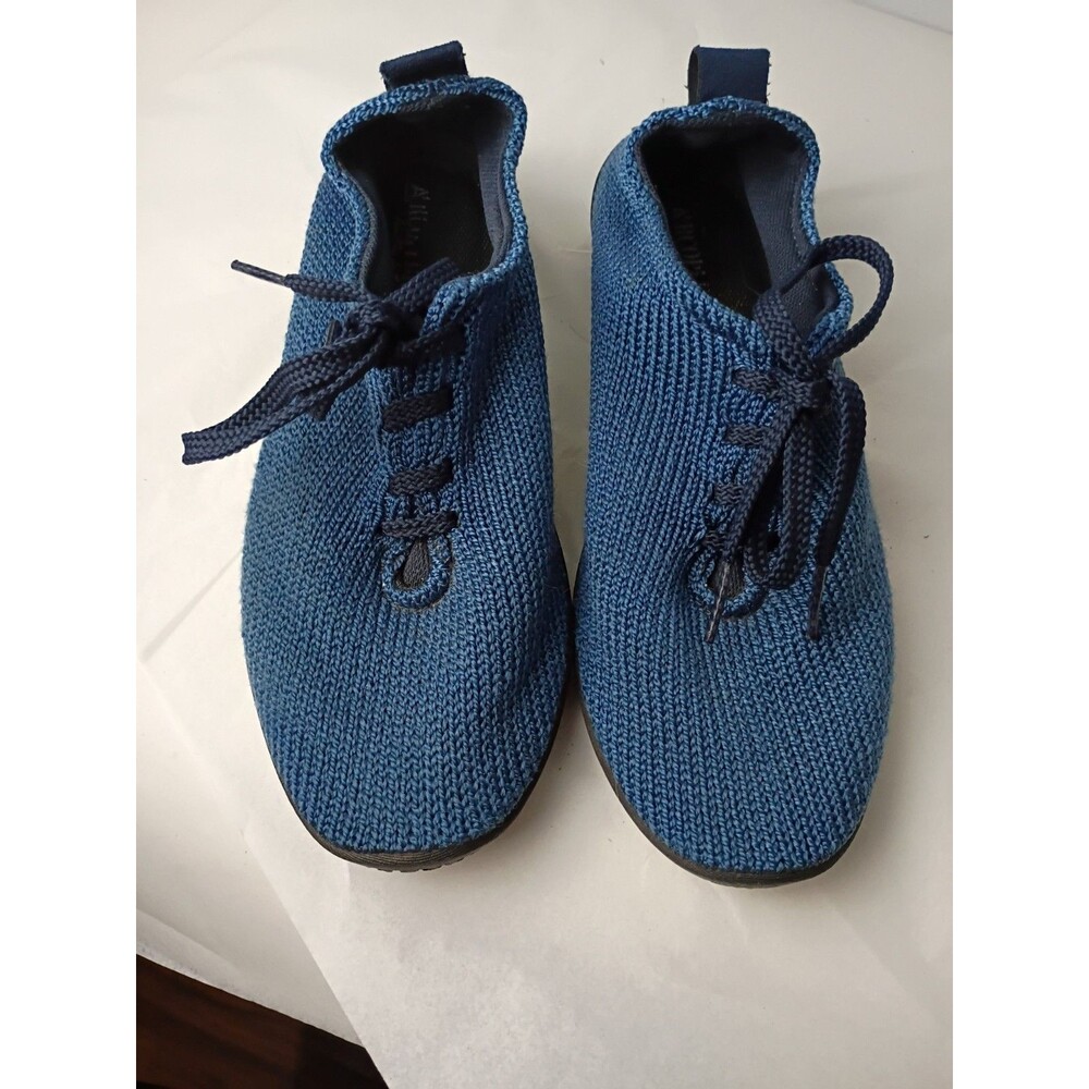 Arcopedico Womens 39 Blue Stretch Knit Lace Up Comfort Oxford Shoes Walking